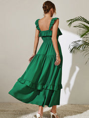 Honey Square Neck Ruffled Maxi Dress