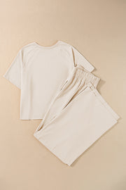 Round Neck Short Sleeve Top and Pants Set