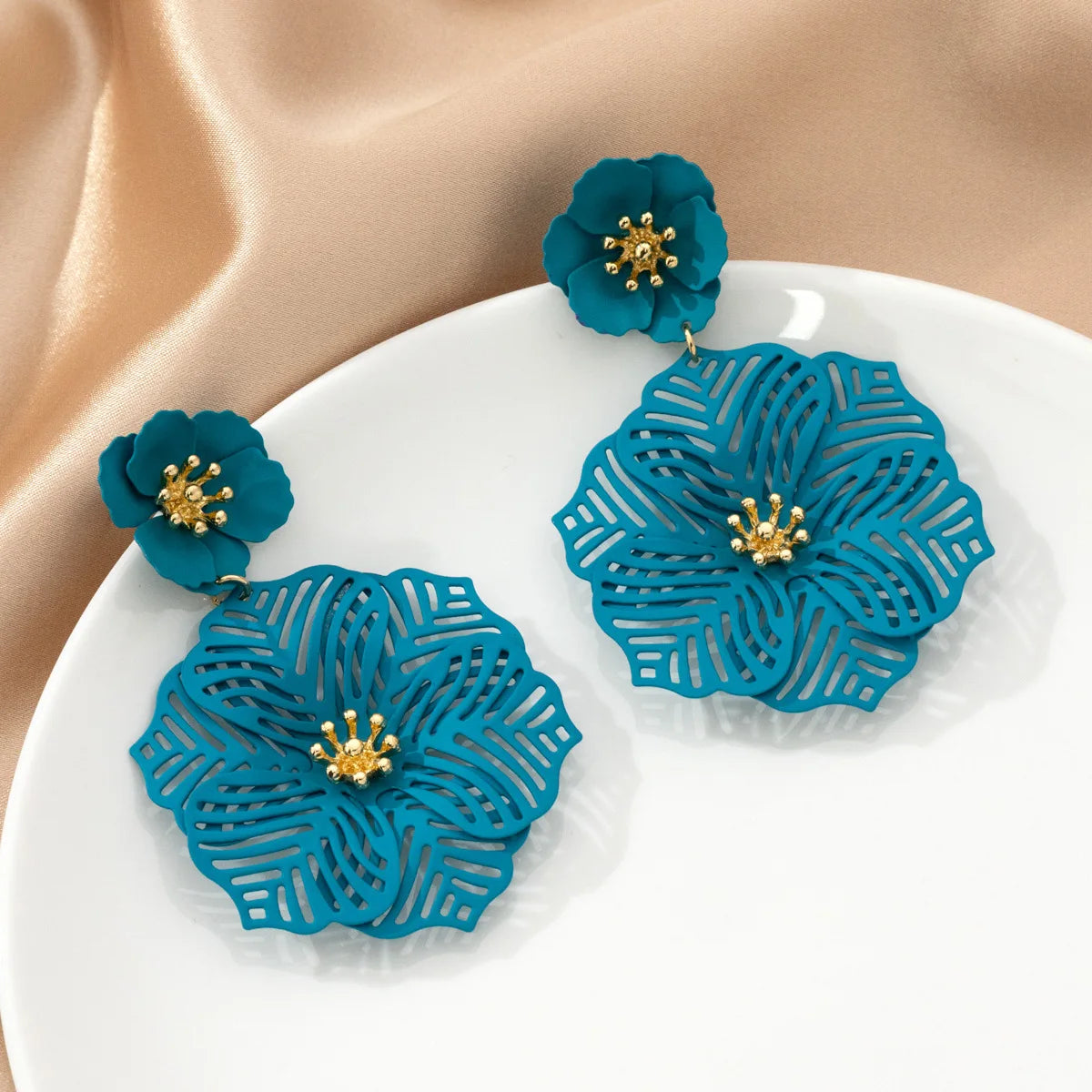 Personalized hollow metal petal earrings with colorful petal earrings