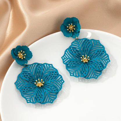 Personalized hollow metal petal earrings with colorful petal earrings