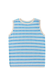 Sky Blue Stripe Geometric Print Round Neck Slim Fit Sweater Vest