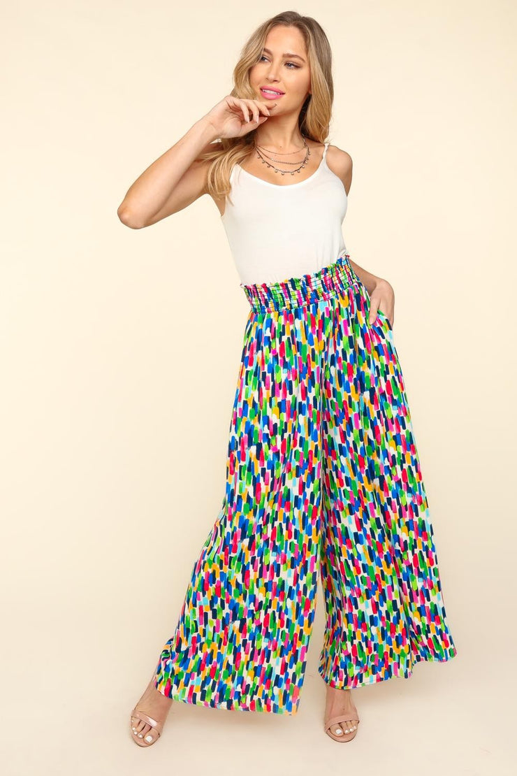 Haptics Smocked Waist Abstract Print Pants