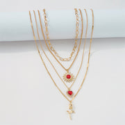 Layered Elegant Metal Chain Diamond Necklace