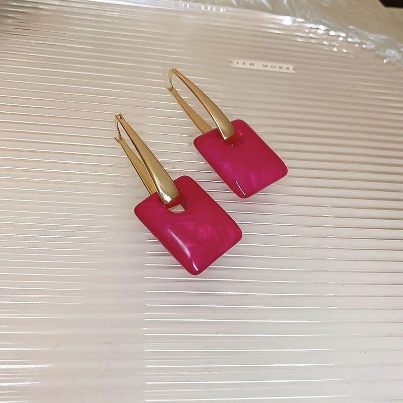 Retro Rose Red Square Dangle Earrings