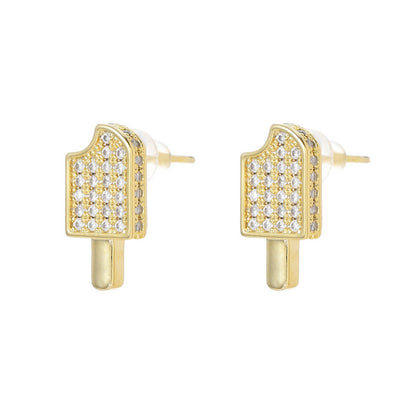 ED Geometric Gold-Plated Earrings with Inlaid Artificial Gemstones
