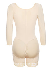 Full Size Zip Up Lace Detail Long Sleeve Shapewear