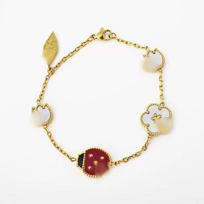 Cherry Blossom Stainless Steel Ladybug Double sided Fritillaria Bracelet