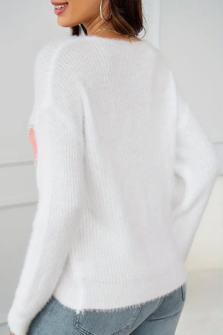 Heart V-Neck Long Sleeve Sweater