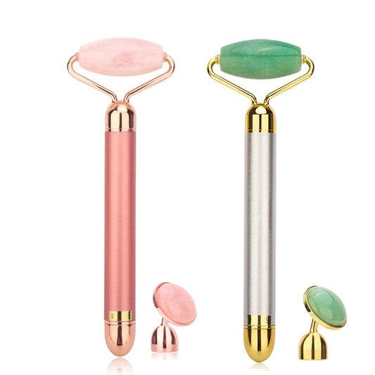 Vibrating Natural Rose Quartz Jade Roller Face Lifting Real Genuine Green Jade Stone Facial Roller Beauty Massage Tool