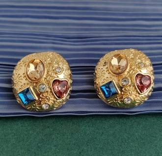 Vintage Blue Drip Oil Enamel Pearl Stud Earring