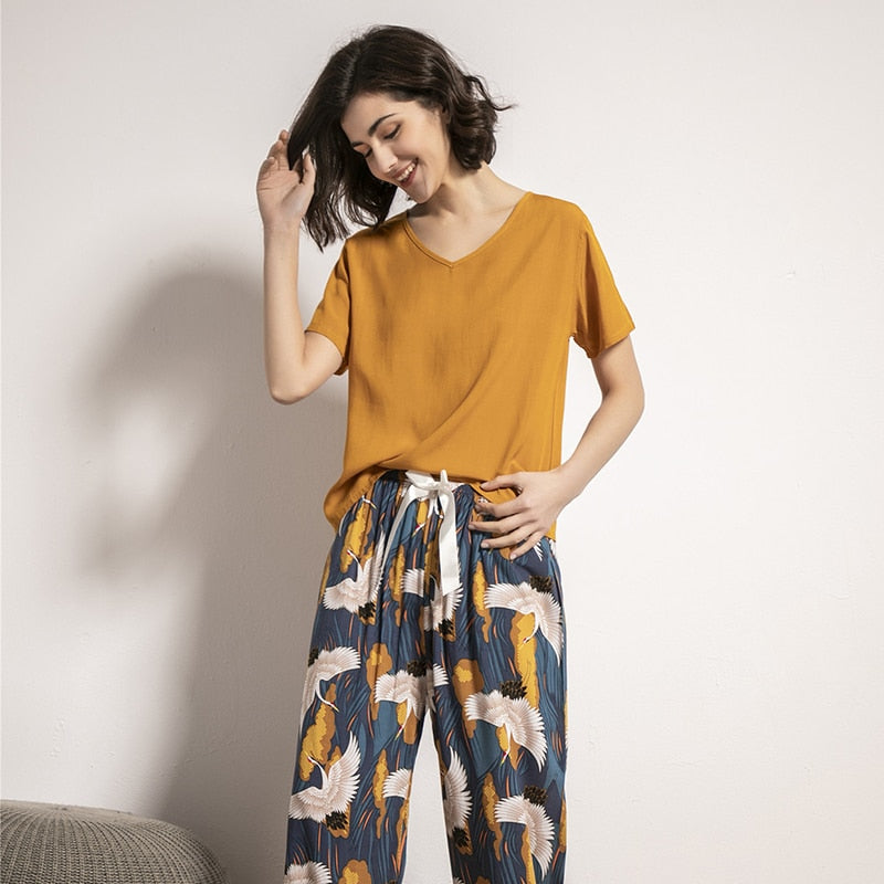 Floral V-Neck Pajama Set