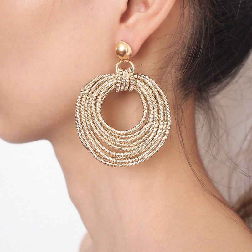 Retro Round Metal Multi-Layered Loop Earrings for Women