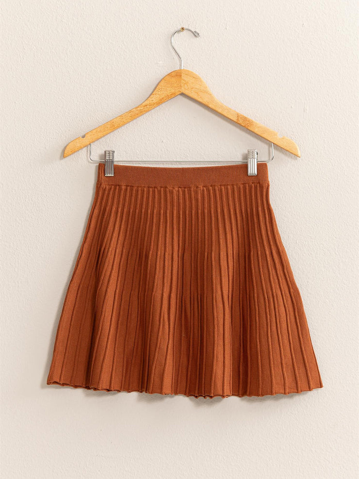 HYFVE High Waist Knit Pleated Flare Mini Skirt