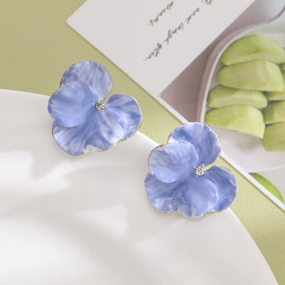 Three-dimensional petal oil drop flower earrings