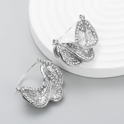 Exaggerated Rhinestone Leaf Earrings