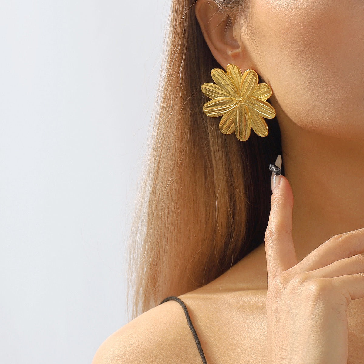 Alloy Floral Geometric Statement Earrings – Gold or Silver Finish
