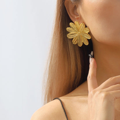 Alloy Floral Geometric Statement Earrings – Gold or Silver Finish