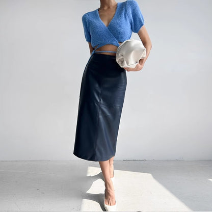 Leather high waist sagging semi skirt