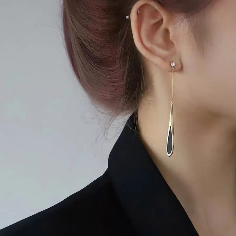 Fashion Black Tassel Drop Earrings