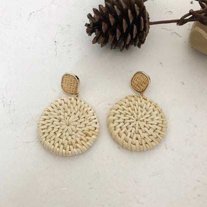 Retro Exaggerated Geometric Rattan Woven Earrings