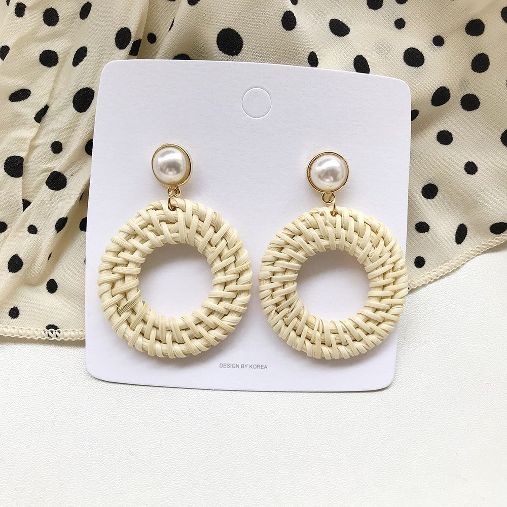 Retro Exaggerated Geometric Rattan Woven Earrings
