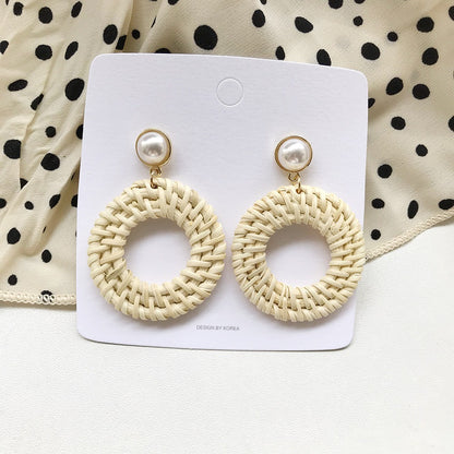 Retro Exaggerated Geometric Rattan Woven Earrings