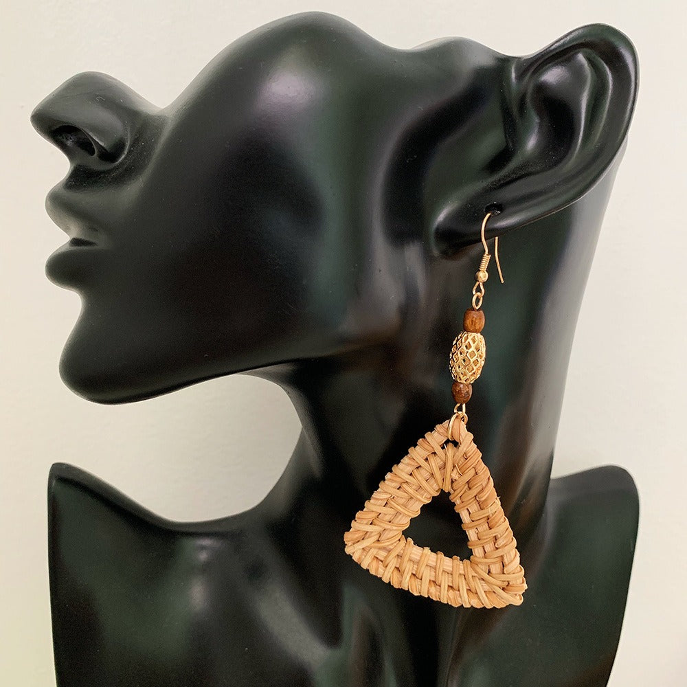 Retro Exaggerated Geometric Rattan Woven Earrings