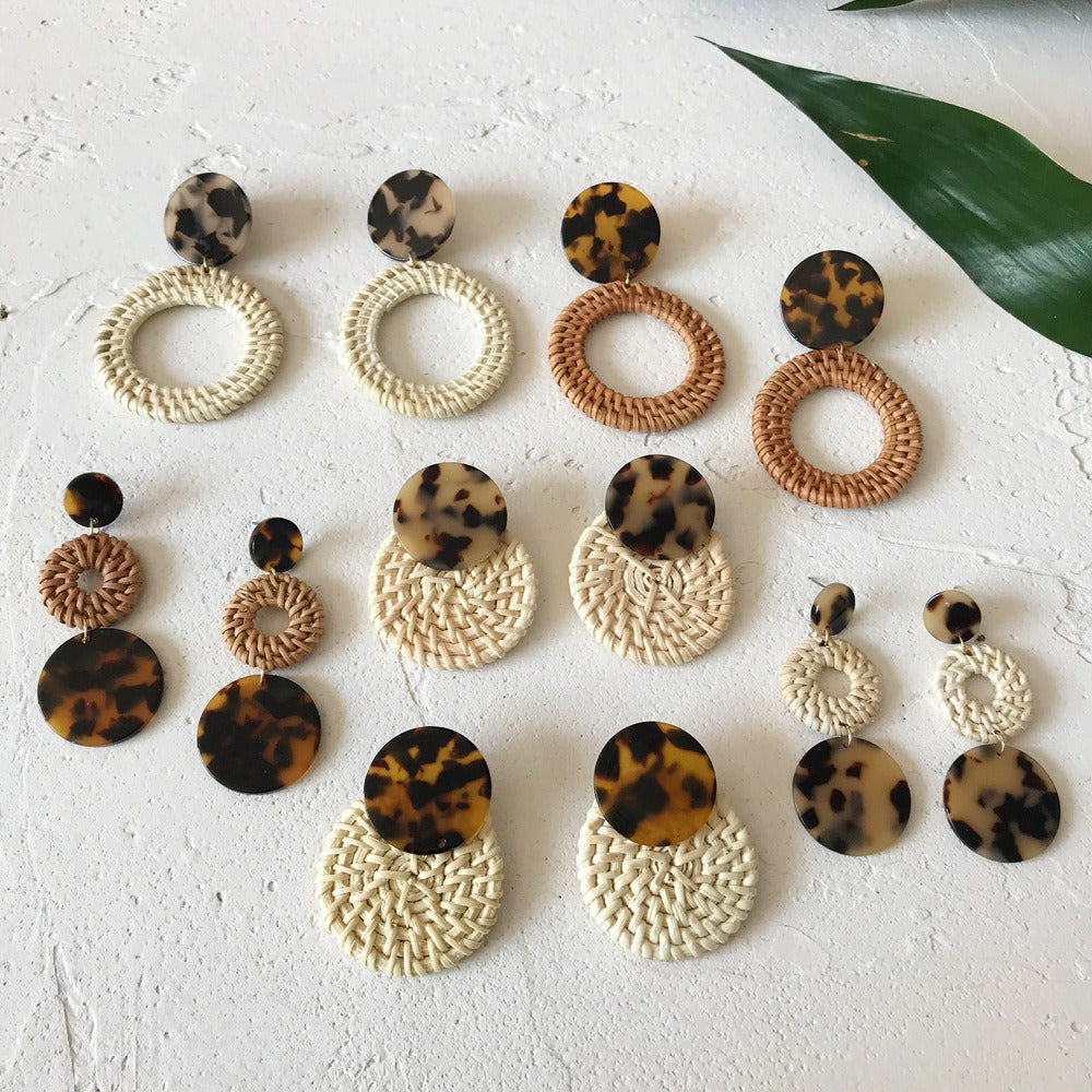 Retro Exaggerated Geometric Rattan Woven Earrings