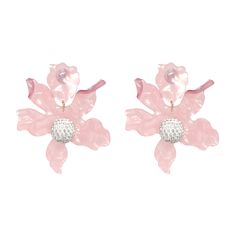 URAN Big Resin Flower Dangle Earrings – Boho Ethno Statement Jewelry