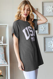 Heimish Full Size USA Graphic Short Sleeve Ribbed Top