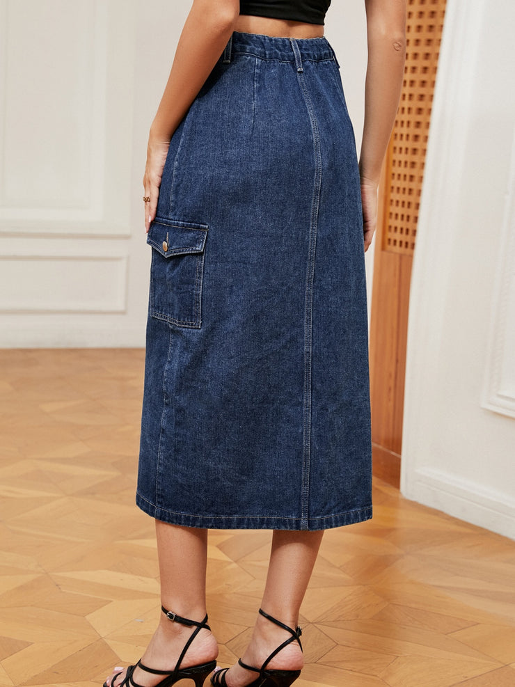 Button Down Midi Denim Skirt