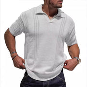 Men's Knitted Short Sleeve V-neck Hollow