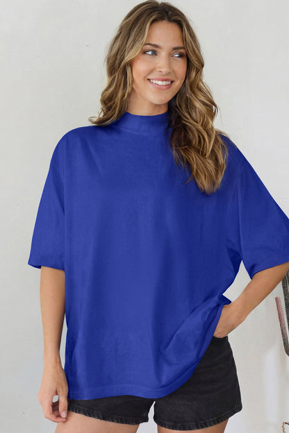 Black Solid Color High Neck Oversize Tee