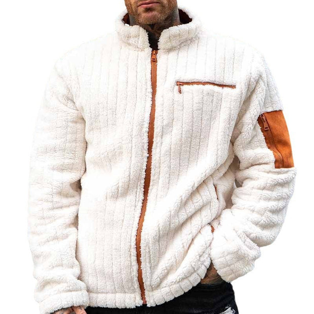 Color Collision Design Plush Jacket For Men