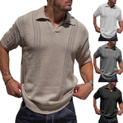 Men's Knitted Short Sleeve V-neck Hollow