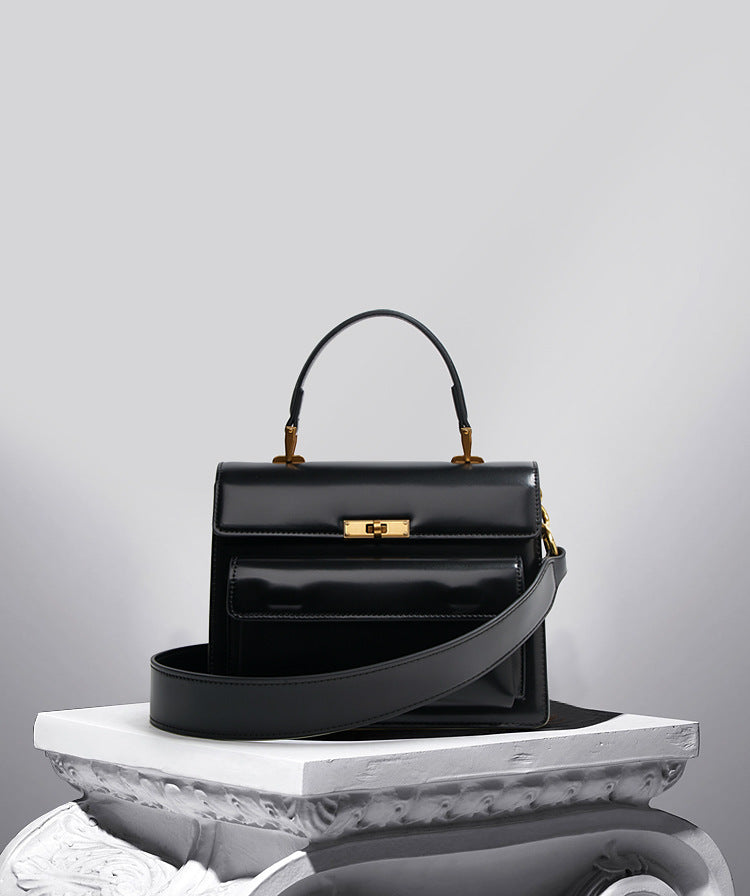 Textured Patent Leather Glossy Top Handle Bag