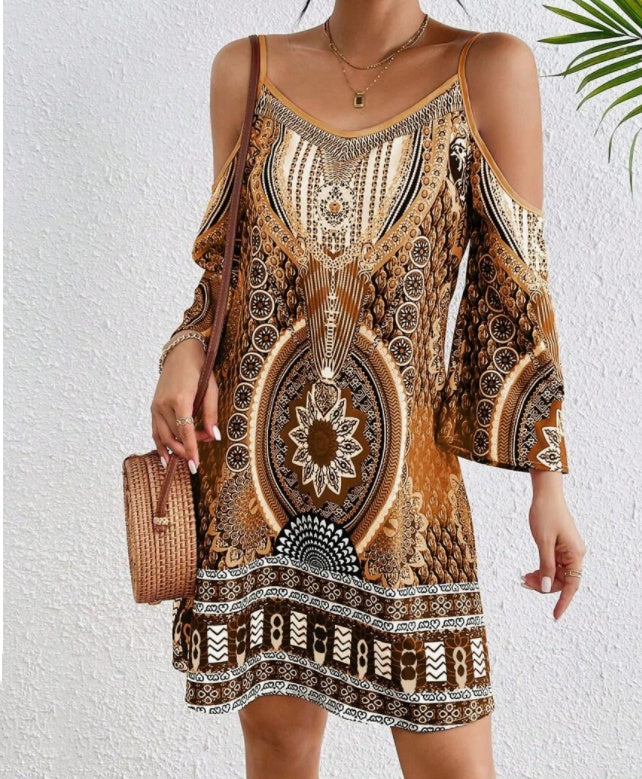 Women's Retro Style Printed Off Shoulder Dress