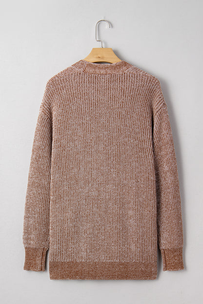 Straw Yellow Solid Open Knit Cardigan with Pockets