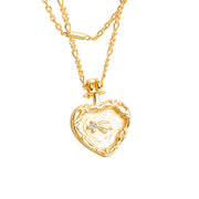 Simple Embossed Heart Necklace Double French Necklace