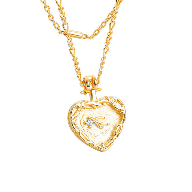 Simple Embossed Heart Necklace Double French Necklace