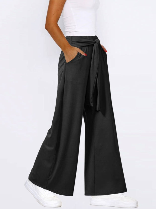 Tied Wide Leg Pants with Pockets