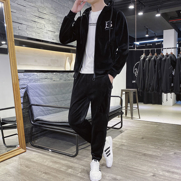 Men Velvet Sports Clothes Set