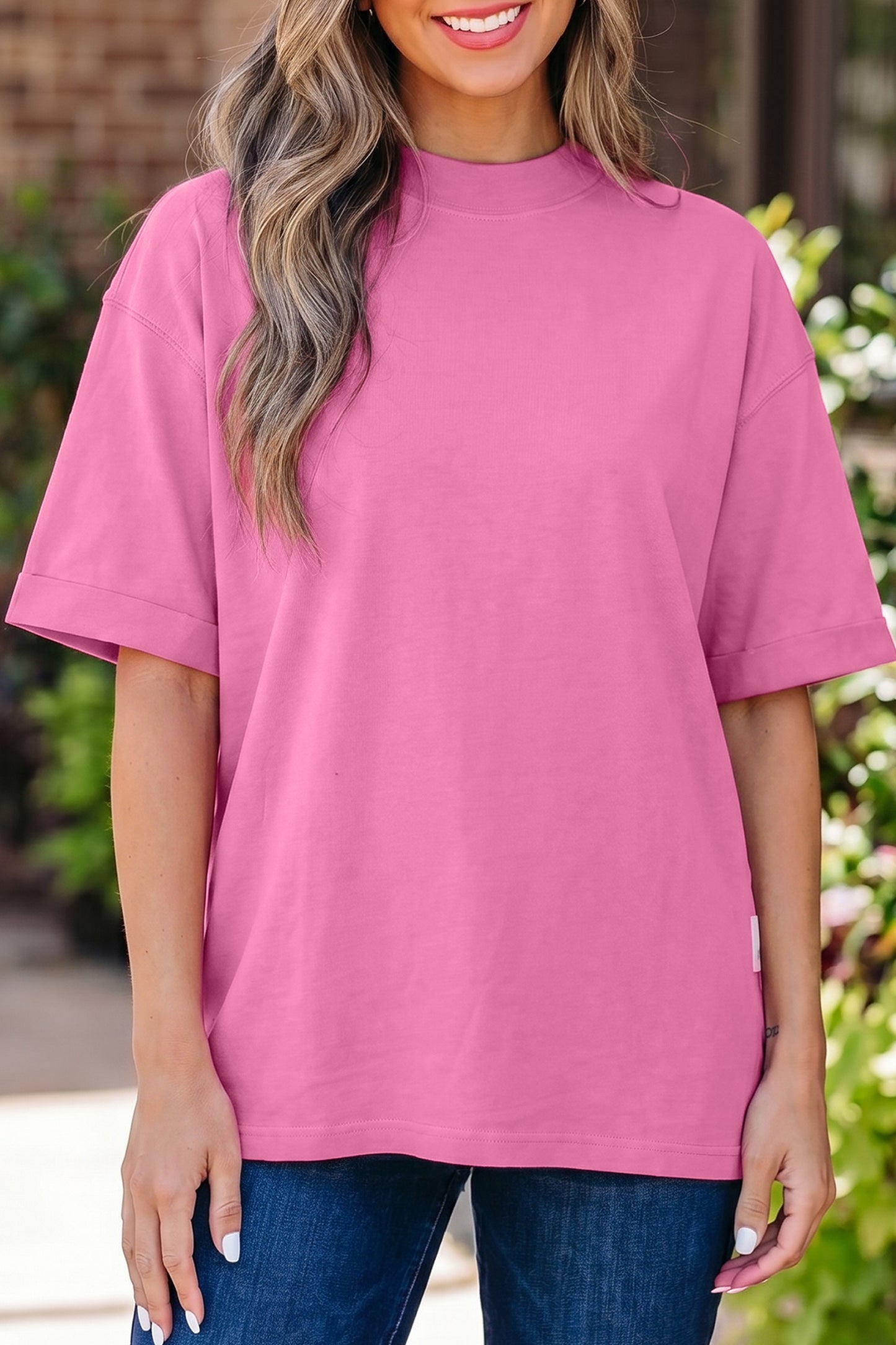 Black Solid Color High Neck Oversize Tee