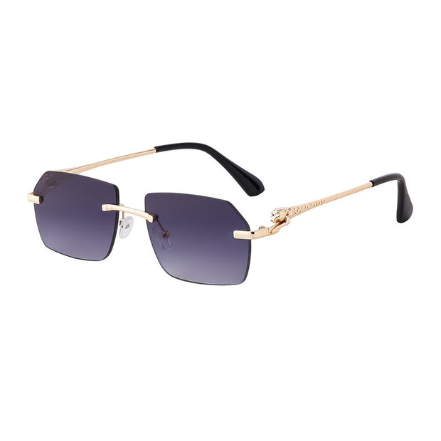 Frameless Trimming Leopard Temple Men Retro Square Sunglasses