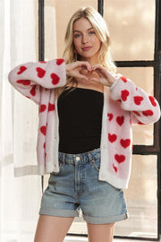 ADORA Fuzzy Heart Button Down Cardigan