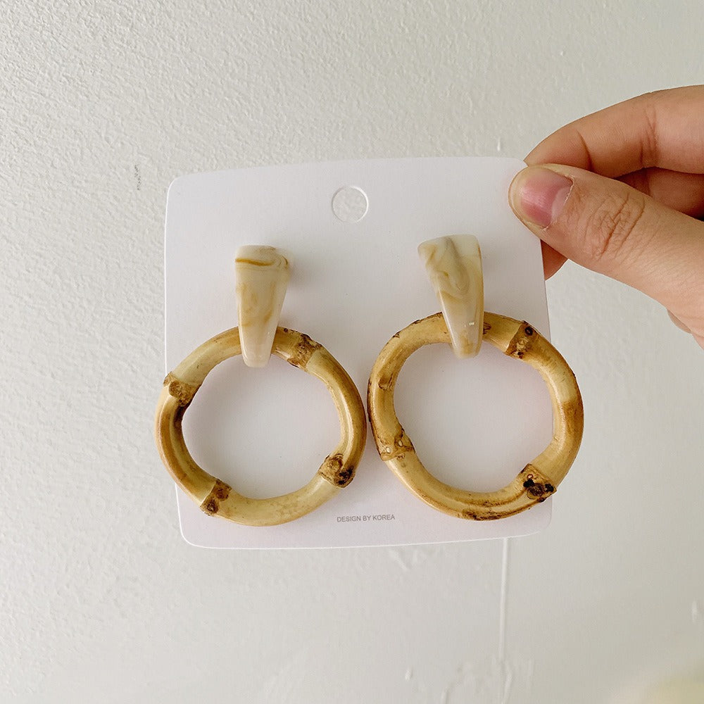 Retro Exaggerated Geometric Rattan Woven Earrings