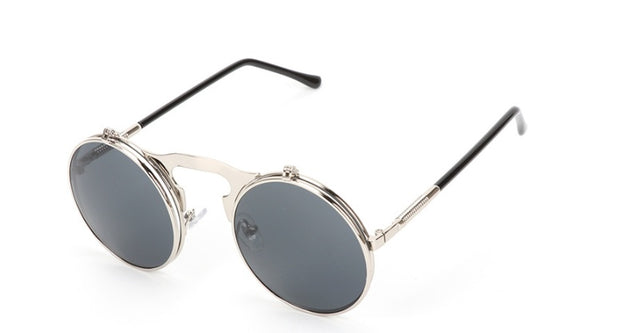 Men Vintage Round SteamPunk Flip-up Sunglasses