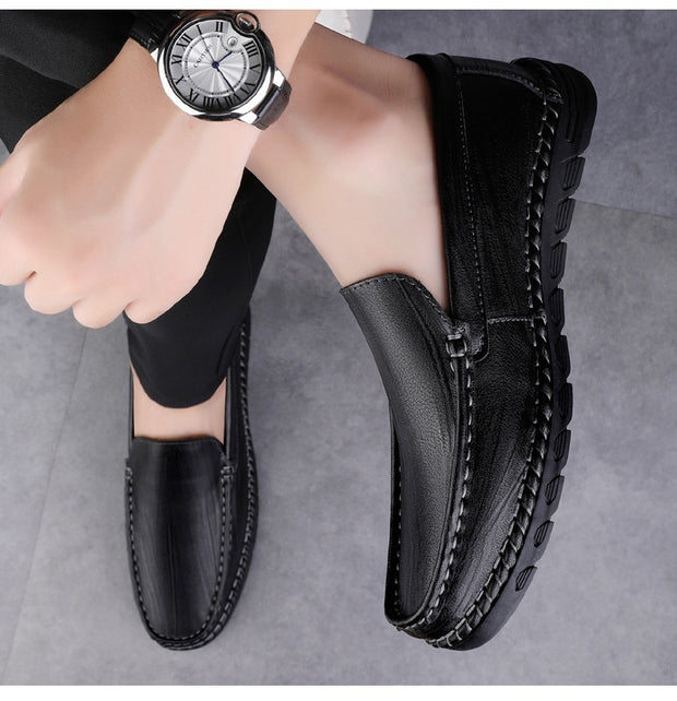 Men's Leather Round Toe Casual Loafer Shoes