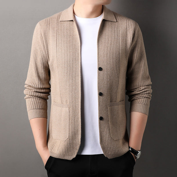 Pure Color Knitted Cardigan For Men