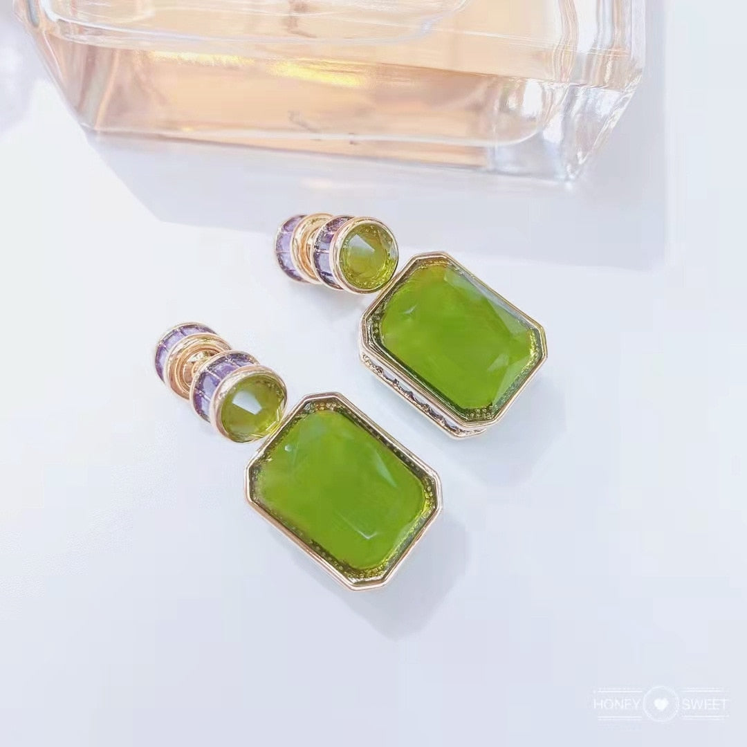 Bilincolor Luxury Green Jade-Inspired Statement Earrings